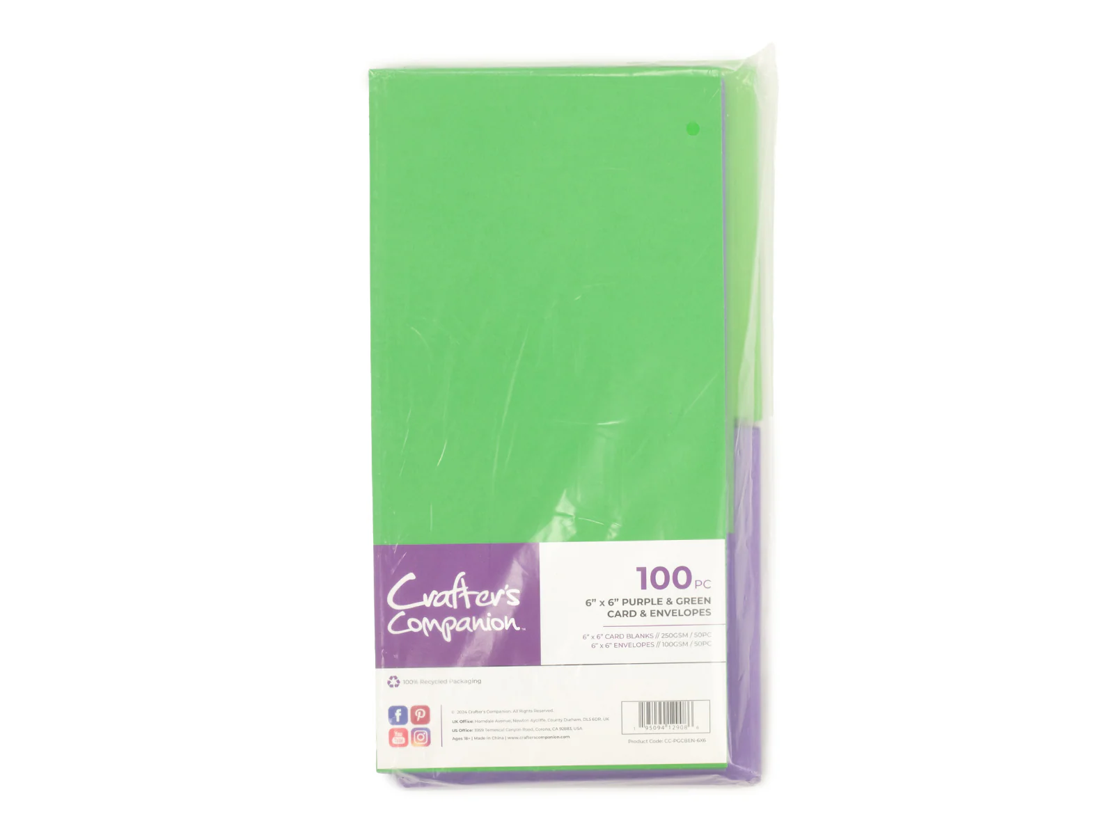 Crafter's Companion - 6"x 6" Purple & Green Card & Envelopes 100pc