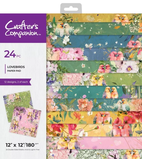 Crafters Companion 12"x12" Love Birds Collection Paper Pad - 180gsm - 24pc