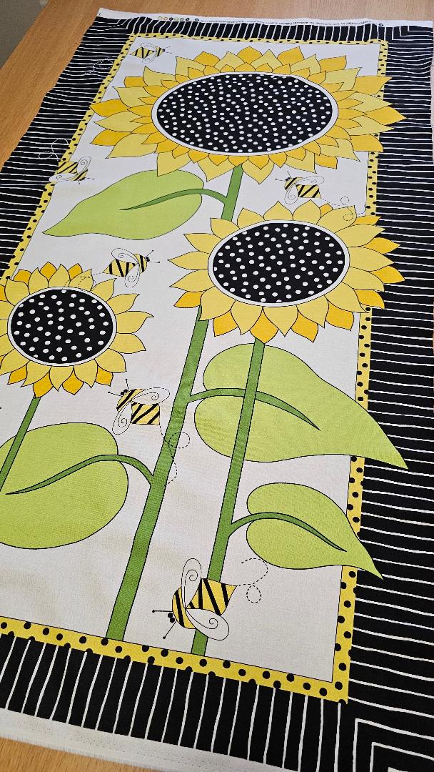 Fabric Panel - Pollinator Sunflower And Bees - Panel 54