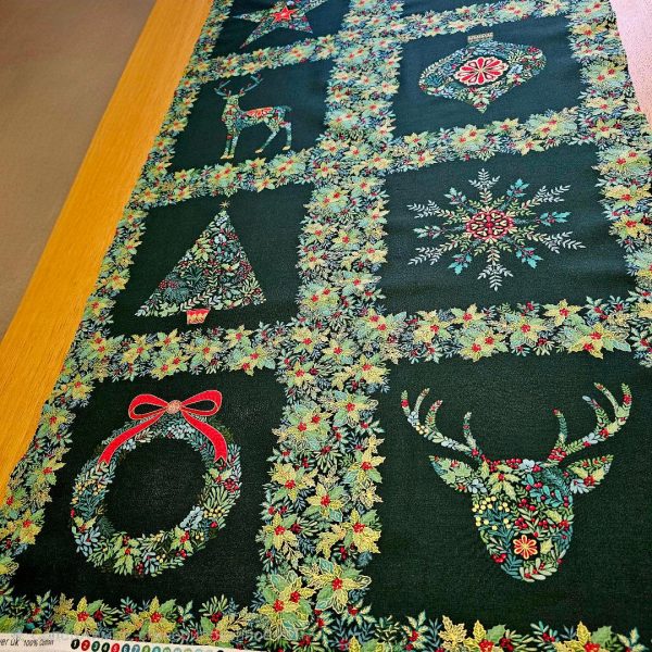 Fabric Panel - Good Tidings Squares Green Design - Panel 55