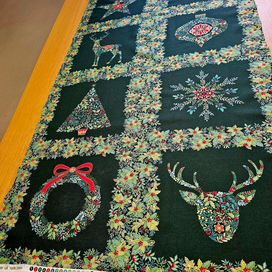 Fabric Panel - Good Tidings Squares Green Design - Panel 55