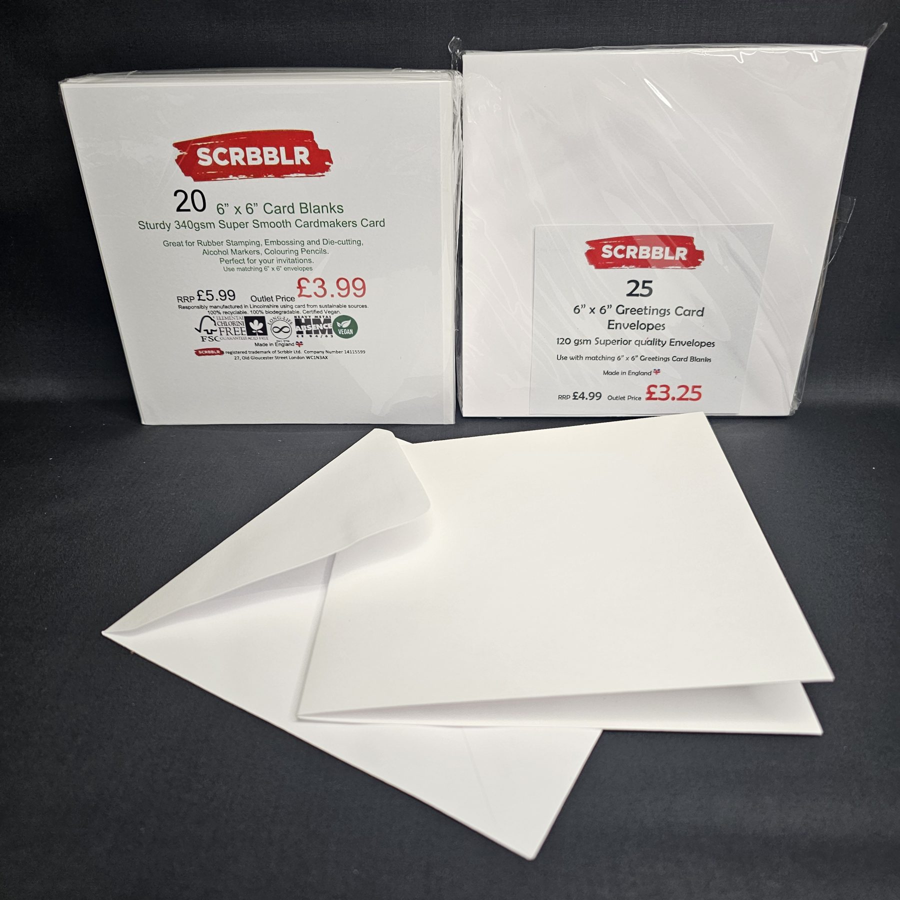 Luxury 6"x 6" Card Blanks 20 Pack & 6"x 6" Envelopes 25 Pack